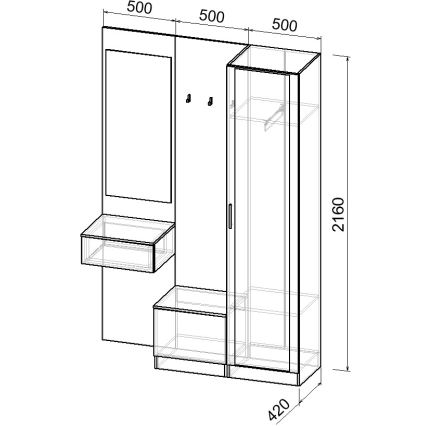 Набор мебели для прихожей "Марсель-106" МР 01-106 В2160 Ш1500 Г420 (ЛДСП Белый премиум)